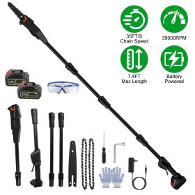 6in Cordless Pole Saw 7.4FT Maximum Extendable Length 35FT/S Speed Electric Pole Chainsaw 2Pcs 3.0Ah Batteries And Charger Included For Pruning T