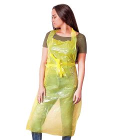 Disposable Plastic Aprons for Adults 28 x 46 Inch. Pack of 100 Yellow Disposable Aprons Adults for Painting. Waterproof Lightweight 1.0 Mil Plast