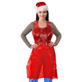 Disposable Plastic Aprons for Adults 28 x 46 Inch. Pack of 100 Red Disposable Aprons Adults for Painting. Waterproof Lightweight 1.0 Mil Plastic