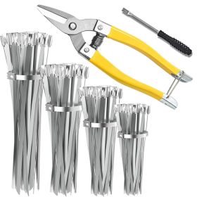 304 stainless steel heavy duty metal cable ties (with cable tie cutter) 4 sizes, 11.8", 9.8", 7.8", 6", multi-purpose cable ties