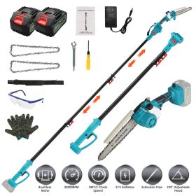 2-IN-1 Cordless Pole Saw And Mini Chainsaw With Extension Pole 21V Battery 8' Electric Brushless Pole Chainsaw with Auto Oiler Safety Switch 6.4L (Type: 1500mAh)