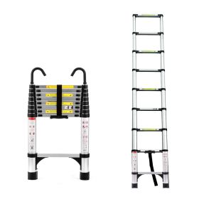 8.5FT telescopic ladder, telescopic aluminum alloy multi-purpose folding telescopic ladder with hooks and triangular support frame (Color: as Pic)